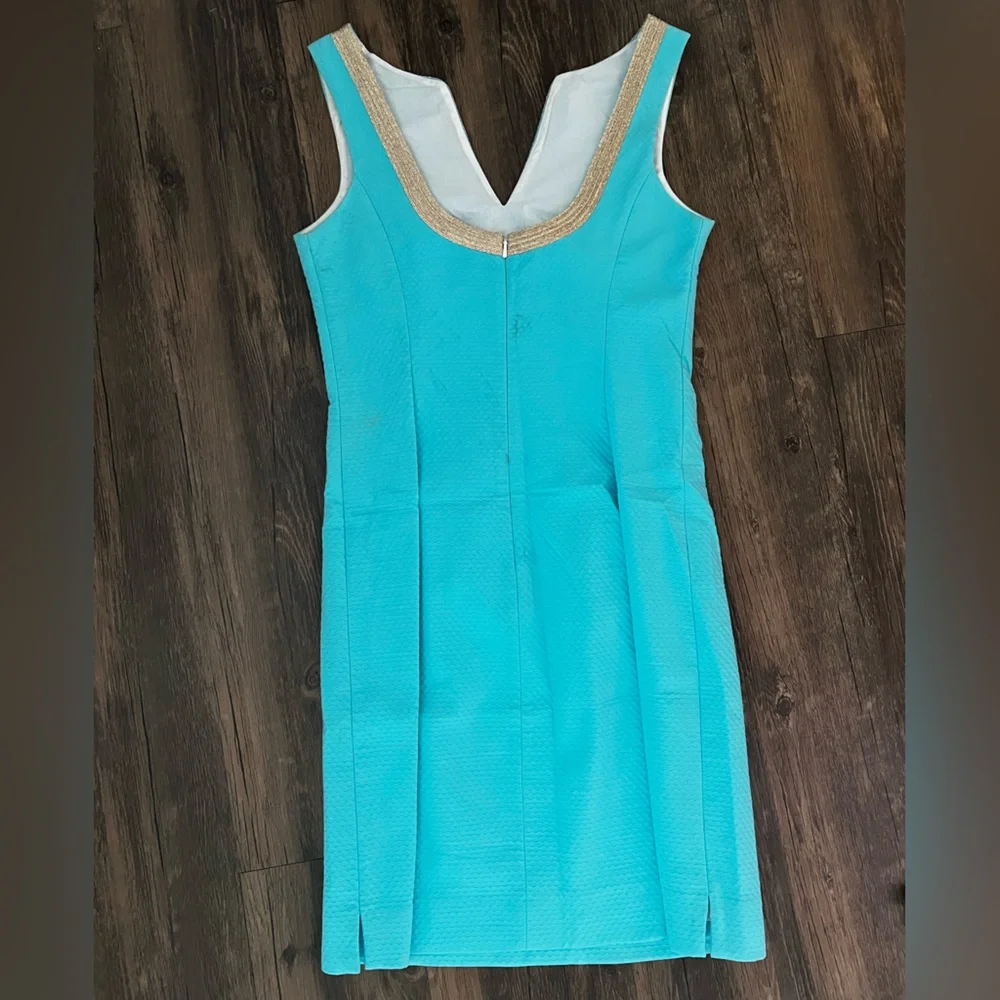 Lilly Pulitzer Blue and Gold Plunge Neckline Dress - Picture 3 of 5